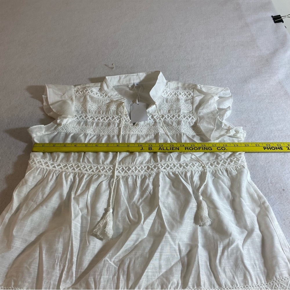 White Flowy Dress Short Sleeve Midi Dress Med size dress NWT - Picture 5 of 10